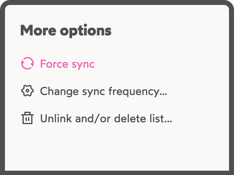 The more options menu where you can initiate a force sync
