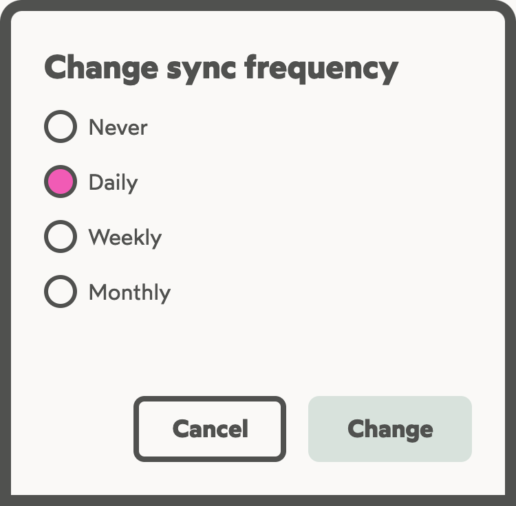 Menu used to configure the sync frequency of a list